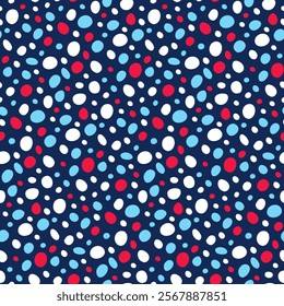 Repeat abstract background. Seamless pattern with hand drawn specks, circle, spot, polka dot. Simple ornament for wallpaper, backdrops, texture. Print for companion fabric for winter clothes, textile.