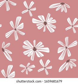 Repeat Abstract Geometric Flower Pattern with pink background. Seamless floral pattern. Stylish repeating texture. 