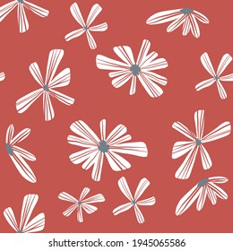 Repeat Abstract Geometric Flower Pattern with red background. Seamless floral pattern. Stylish repeating texture. 