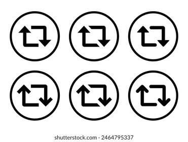 Repeat arrow icon set collection on circle line. Social media repost concept