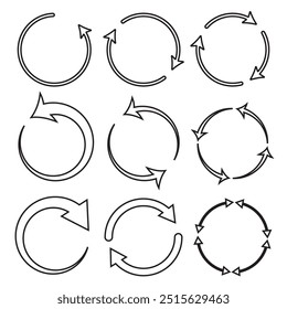 Repeat arrow icon vector set . circle arrow in black stoke.