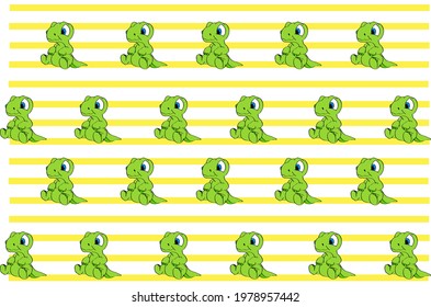 repeat baby green dinosaurs on yellow and white pattern tablecloth