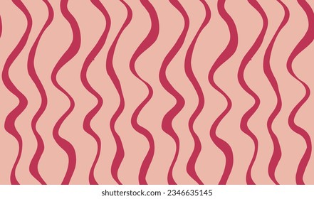 Repeat background of hand drawn pink wavy stripes. Abstract viva magenta lines seamless pattern. 