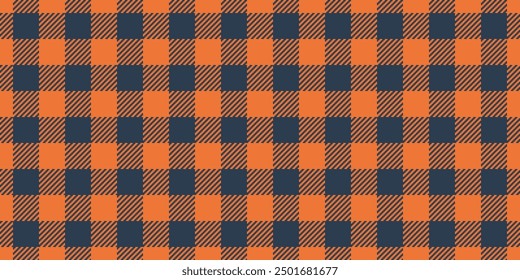 Repita la tela textil de fondo, textura a cuadros del Vector de la camisa para hombre. Patrón de bufanda tartán a cuadros sin costuras en la paleta de colores naranja y azul.