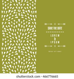 Repeat background with triangular fountain forms pattern. Hand drawn triangle doodle elements. Vertical seamless pattern. Card or flyer template. Vector illustration.