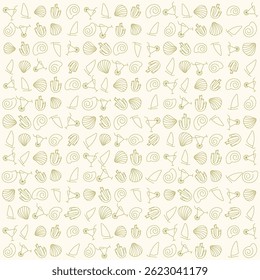 Repeat beach pattern vector with juice, sailing boat, seashells, coral reef, and snails