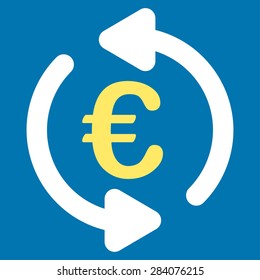 Repeat from BiColor Euro Banking Icon Set. Vector style: flat bicolor, yellow and white symbol, rounded angles, blue background.