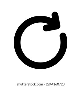 Repeat black glyph ui icon. Reload page. Rotating arrow. Clockwise motion. User interface design. Silhouette symbol on white space. Solid pictogram for web, mobile. Isolated vector illustration