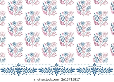 repeat border embroidery with abstract floral and sunflower elements for traditional fashion fabric and mat print

