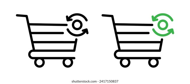Repeat business line icon. Customer loyalty cart icon in black and white color.