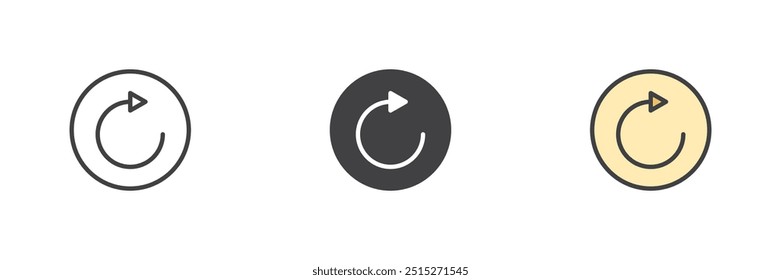 Repeat button different style icon set. Line, glyph and filled outline colorful version, outline and filled vector sign. Reload, Refresh Symbol, logo illustration. Vector graphics