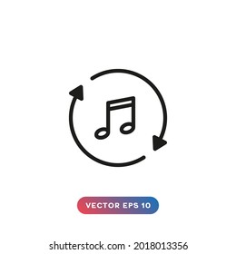 Repeat button, musical note icon on white background