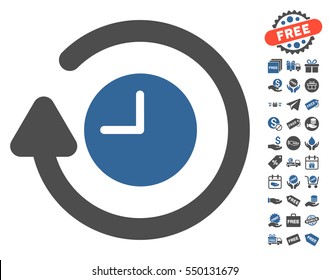Repeat Clock icon with free bonus pictograph collection. Vector illustration style is flat iconic symbols, cobalt and gray colors, white background.