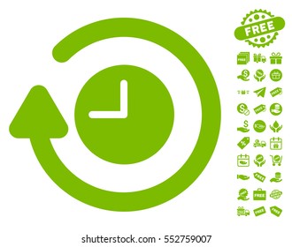 Repeat Clock icon with free bonus clip art. Vector illustration style is flat iconic symbols, eco green color, white background.