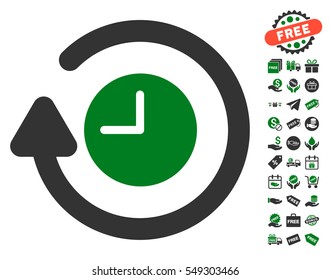 Repeat Clock pictograph with free bonus icon set. Vector illustration style is flat iconic symbols, green and gray colors, white background.