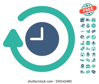 Repeat Clock pictograph with free bonus clip art. Vector illustration style is flat iconic symbols, cobalt and cyan colors, white background.