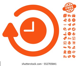 Repeat Clock pictograph with free bonus symbols. Vector illustration style is flat iconic symbols, orange color, white background.