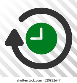Repeat Clock vector icon. Illustration style is flat iconic bicolor green and gray symbol on a hatched transparent background.