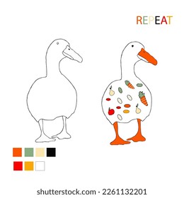 Repeat and color.Duck illustration.Vector illustration.