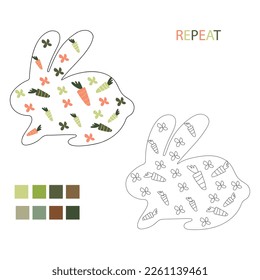  Repeat and coloring.Hare.Cute illustration for kids.
