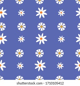 Repeat Daisy Flower Pattern with blue background. Seamless floral pattern. Stylish repeating texture.