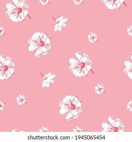 Repeat Daisy Flower Pattern with pink background. Seamless floral pattern. Stylish repeating texture.