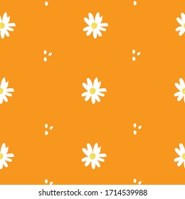 Repeat Daisy wildflower Pattern with orange background. Seamless vector floral pattern. Stylish repeating texture. 