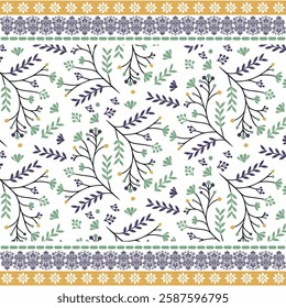 repeat floral pattern with geometric ethnic border for cushion cover and wallpaper
