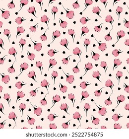 Repeat flower pattern. Ditsy floral seamless pattern. Small little pink flower pattern background. Ditsy print. Liberty style. Botanic design. Ditsy floral for fashion, texture, fabric, wrapping,decor