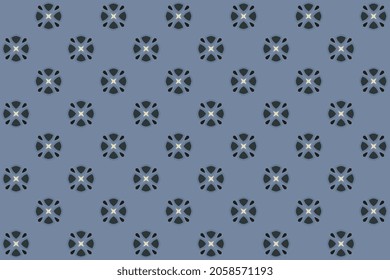 Repeat flower tile foreground design abstract star shapes elegant geo motif carpet pattern continuous grey blue white background. Modern fabric design textile swatch scarf, cravat all over print block