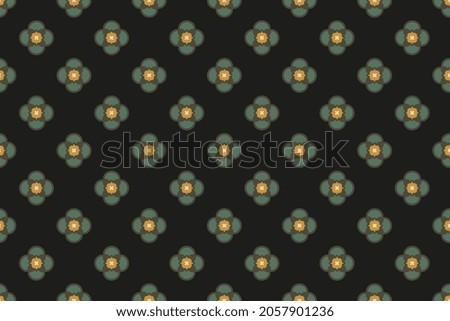Repeat flower tile foreground design abstract star shapes elegant geo motif carpet pattern continuous grey blue white background. Modern fabric design textile swatch scarf, cravat all over print block
