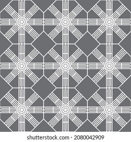 Repeat geometric octagonal pattern with crossing outline shapes in white on a light gray background, vector illustration