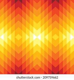 Repeat geometric pattern in warm tones of reds, oranges and yellow.
