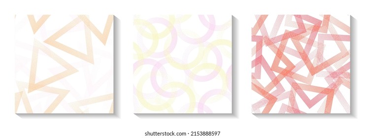 Repeat geometric patterns set with shapes of dots. Round rings with dots texture, square rhombus of points, halftone pixels triangles backgrounds minimal vector collection. Fabric prints.