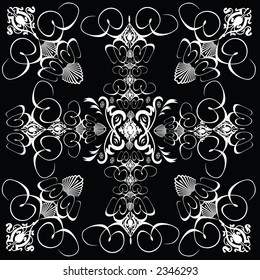 A repeat gothic tile design in black and white