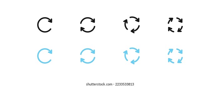 Repeat icon. Arrow reload sign. Recycle symbol. Reset icons. Refresh symbols. Black and blue color. Vector isolated sign.