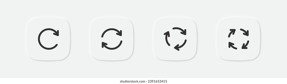 Icono de repetición. Signo de recarga de flecha. Símbolo de reciclaje. Restablecer iconos. Refrescar símbolos. Signo aislado del vector.