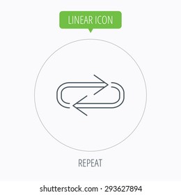 Repeat icon. Full rotation sign. Reload, refresh loop symbol. Linear outline circle button. Vector