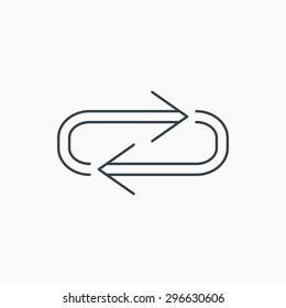 Repeat icon. Full rotation sign. Reload, refresh loop symbol. Linear outline icon on white background. Vector