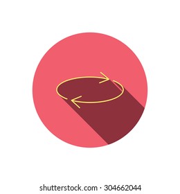 Repeat icon. Full rotation sign. Reload, refresh loop symbol. Red flat circle button. Linear icon with shadow. Vector