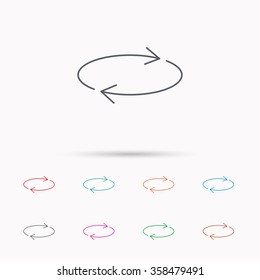 Repeat icon. Full rotation sign. Reload, refresh loop symbol. Linear icons on white background.