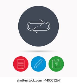 Repeat icon. Full rotation sign. Reload, refresh loop symbol. Calendar, pencil or edit and document file signs. Vector