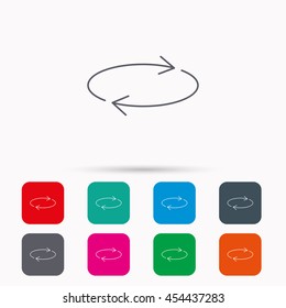 Repeat icon. Full rotation sign. Reload, refresh loop symbol. Linear icons in squares on white background. Flat web symbols. Vector