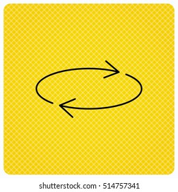 Repeat icon. Full rotation sign. Reload, refresh loop symbol. Linear icon on orange background. Vector