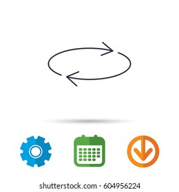 Repeat icon. Full rotation sign. Reload, refresh loop symbol. Calendar, cogwheel and download arrow signs. Colored flat web icons. Vector