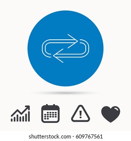 Repeat icon. Full rotation sign. Reload, refresh loop symbol. Calendar, attention sign and growth chart. Button with web icon. Vector