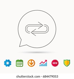 Repeat icon. Full rotation sign. Reload, refresh loop symbol. Calendar, Graph chart and Cogwheel signs. Download and Shield web icons. Vector