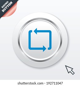 Repeat icon. Loop symbol. Refresh sign. White button with metallic line. Modern UI website button with mouse cursor pointer. Vector