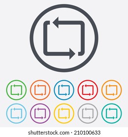Repeat icon. Loop symbol. Refresh sign. Round circle buttons with frame. Vector