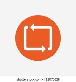 Repeat icon. Loop symbol. Refresh sign. Orange circle button with icon. Vector